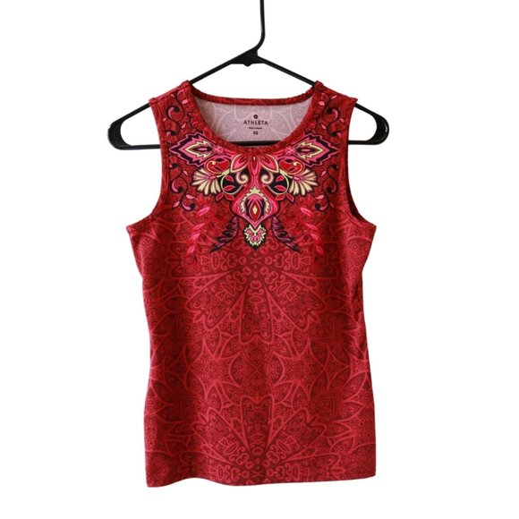 Athleta muscle up 2 top in printed RED paisley print size XS - Picture 1 of 3